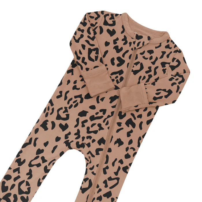 KYTE BABY ZIPPERED ROMPER IN LATTE LEOPARD