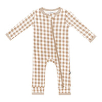 KYTE BABY ZIPPERED ROMPER IN GINGHAM BISQUE