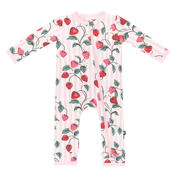 KYTE BABY ZIPPERED ROMPER IN STRAWBERRY FIELDS