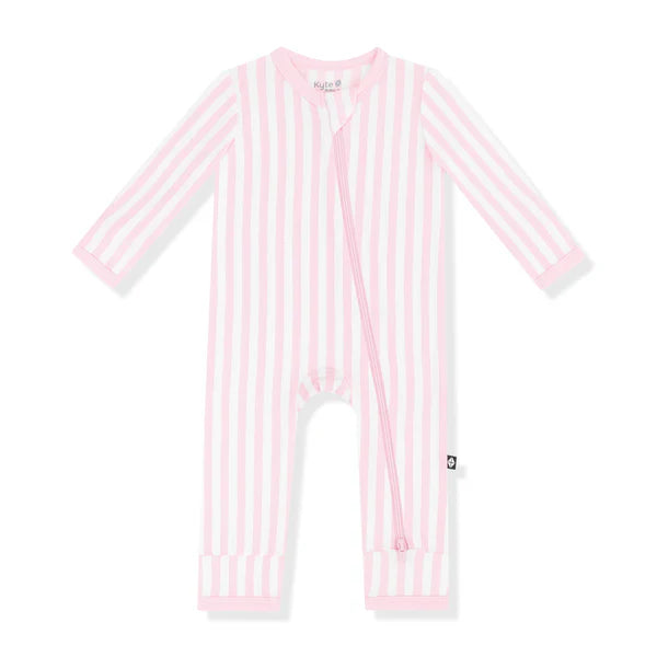 KYTE BABY ZIPPERED ROMPER IN SMALL SAKURA STRIPE