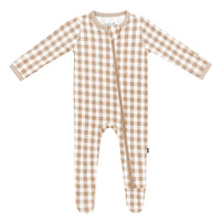 KYTE BABY ZIPPERED FOOTIE IN GINGHAM BISQUE