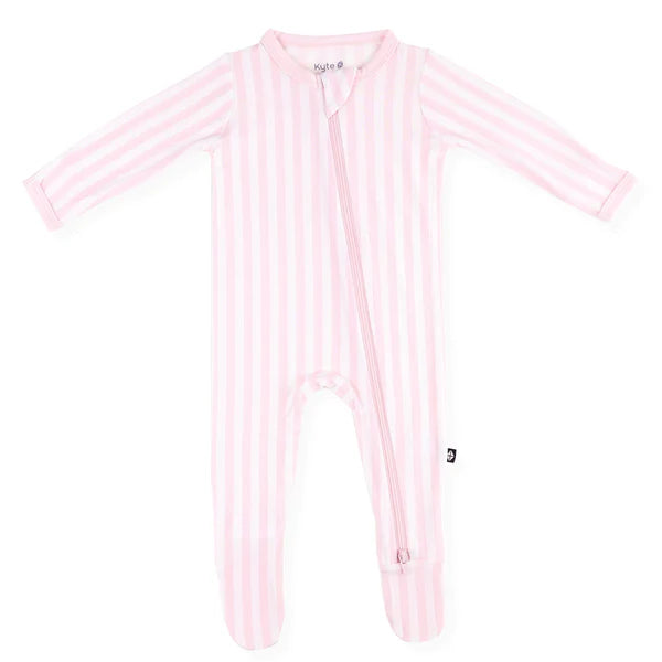 KYTE BABY ZIPPERED FOOTIE SMALL SAKURA STRIPE
