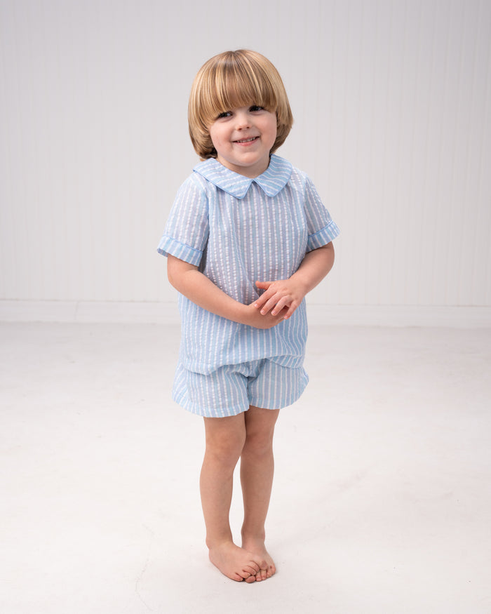 THE OAKS LIAM SHORT SET BLUE & WHITE STRIPE