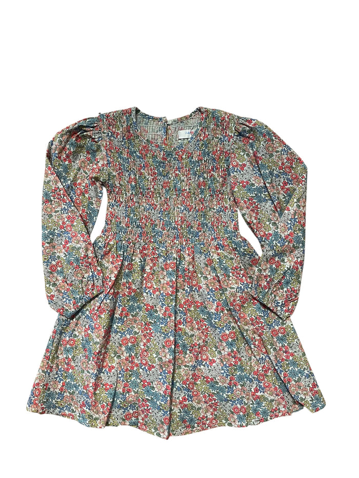 LULU BEBE LONG SLEEVE SMOCKED BODICE DRESS