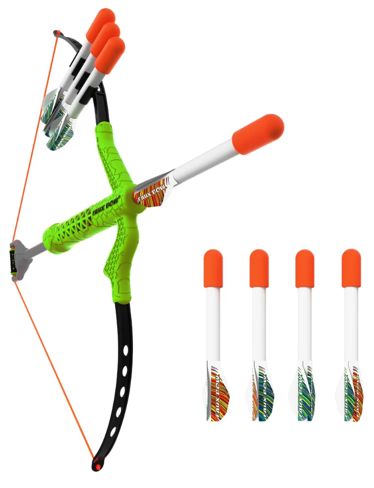Colorful archery set with bow and four arrows on a white background