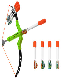 Colorful archery set with bow and four arrows on a white background