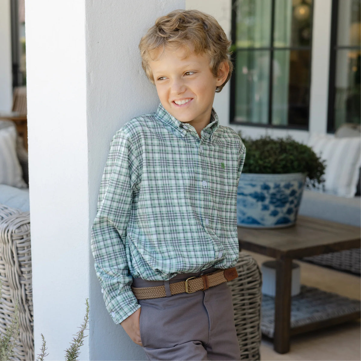 Performance Button Down Oak Plaid