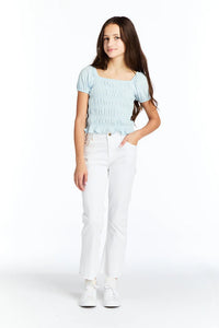 TRACTR GIRLS HIGH RISE CROP FLARE JEANS WHITE