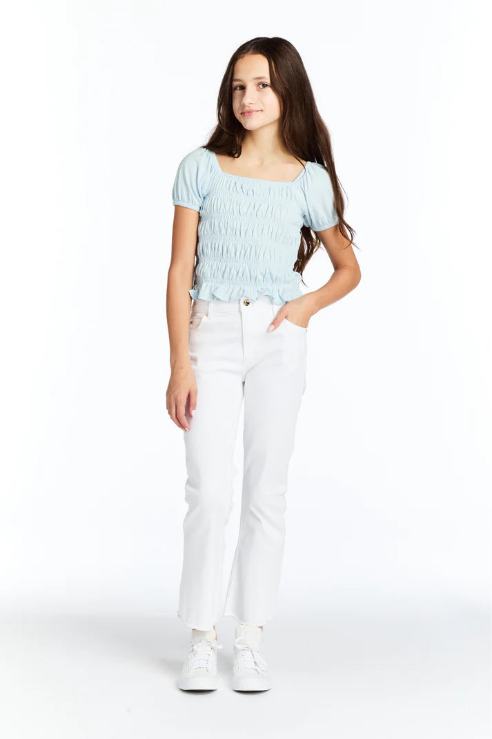 TRACTR GIRLS HIGH RISE CROP FLARE JEANS WHITE