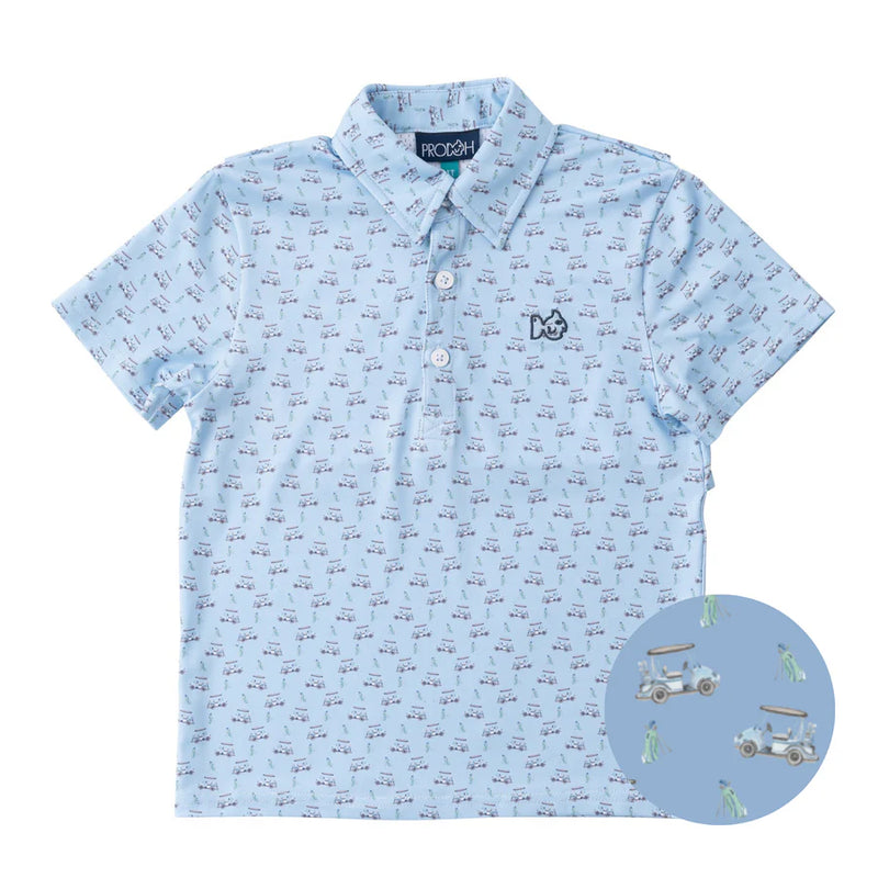 PRODOH SHORT SLEEVE PERFORMANCE POWDER BLUE GOLF CART PRINT