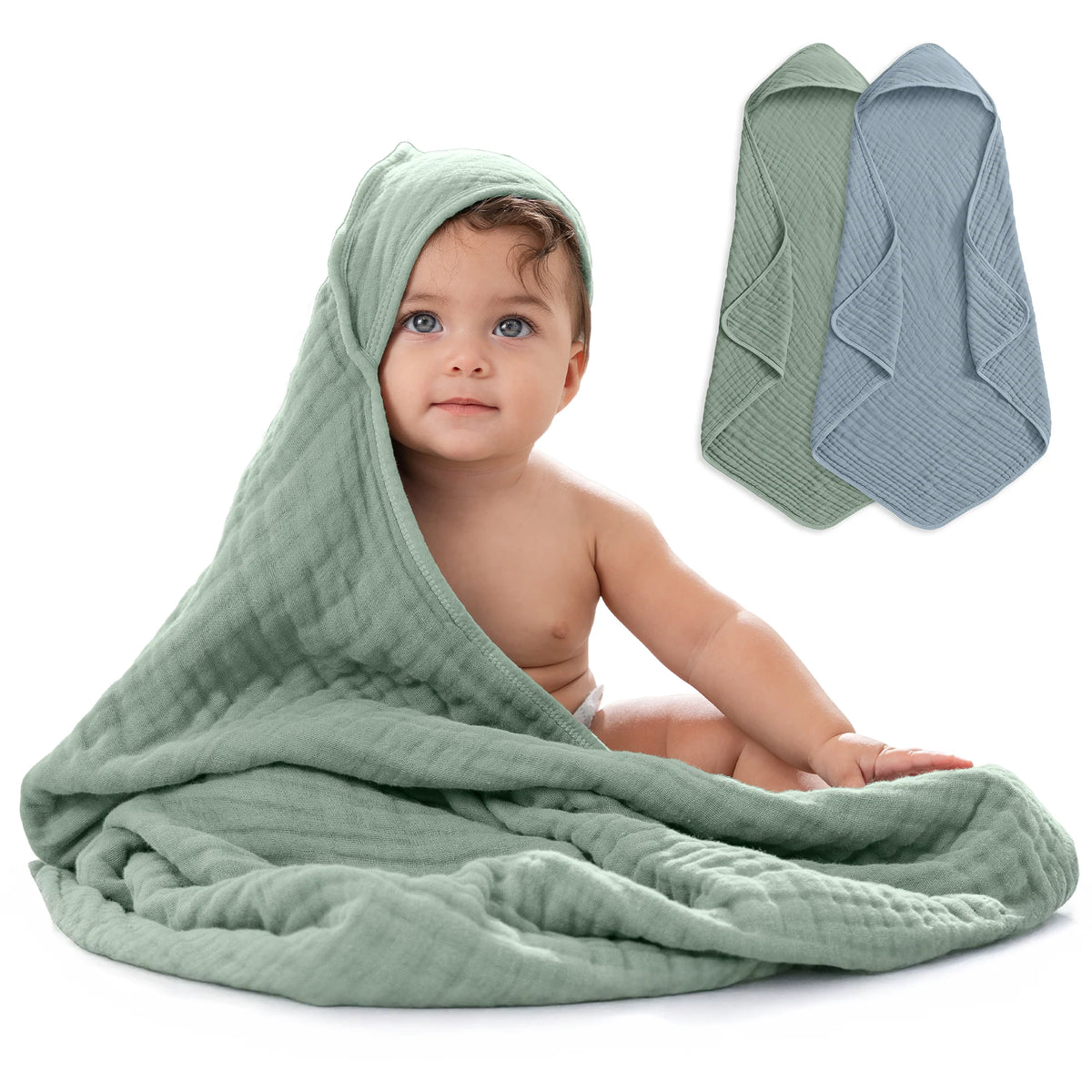 COMFY CUBS HOODED TOWELS PACK OF 2 PACIFIC BLUE AND FERN
