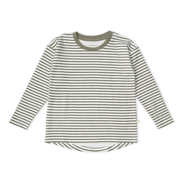 MakeMake Organics Tee & Foldover Pants Set - Olive Stripes