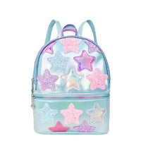 OMG ACCESORIES STAR PATCHED METALLIC LIGHT BLUE MINI BACKPACK