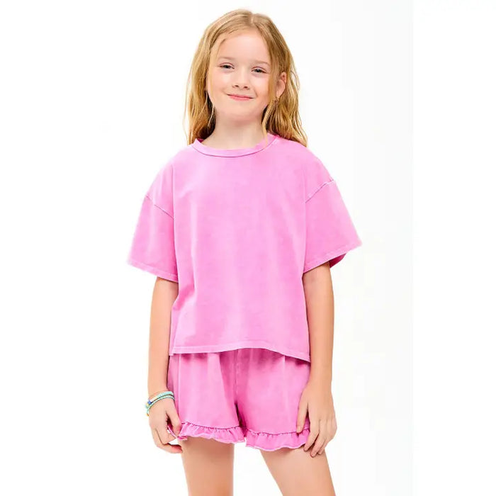 Mineral Washed Top & Shorts Pink