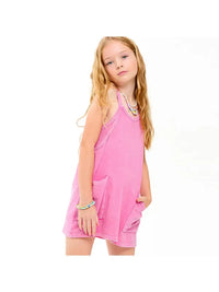 Mineral Washed Dress with Built in Romper Lining Pink
