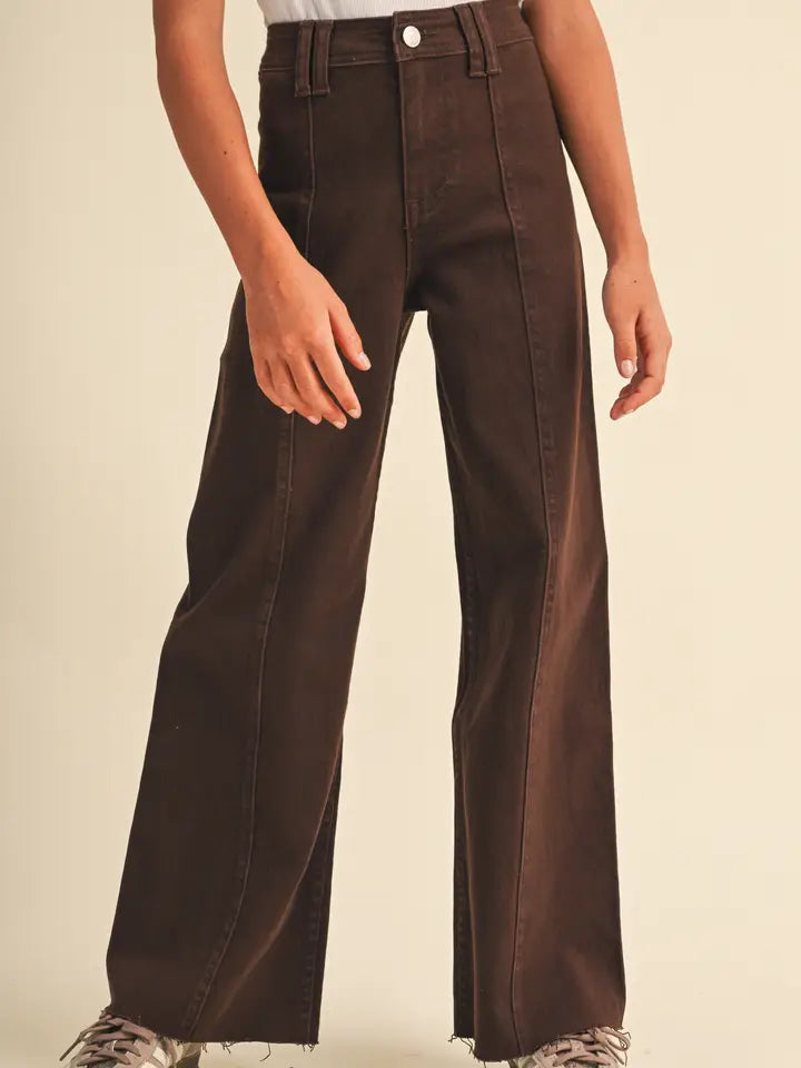 Heart & Arrow Girls Wide Leg Denim Pants Brown