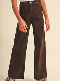 Heart & Arrow Girls Wide Leg Denim Pants Brown