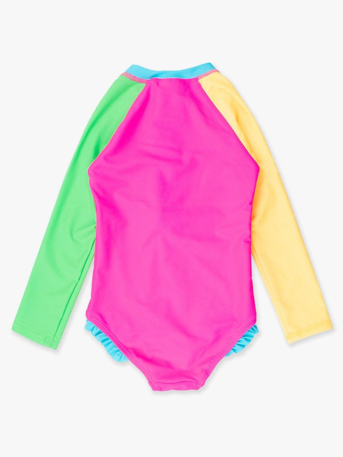 NEON COLORBLOCK LONG SLEEVE ZIPPER ONE PIECE