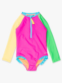 NEON COLORBLOCK LONG SLEEVE ZIPPER ONE PIECE