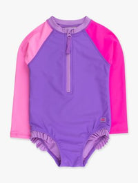 NEON COLORBLOCK LONG SLEEVE ZIPPER ONE PIECE PURPLE