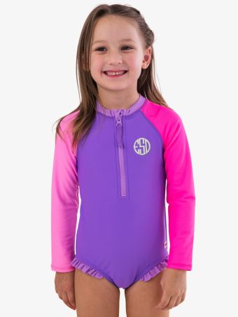 NEON COLORBLOCK LONG SLEEVE ZIPPER ONE PIECE PURPLE