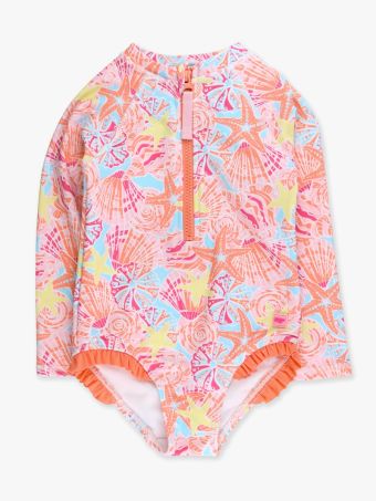 SUNSET SEASHELLS LONG SLEEVE ONE PIECE RASH GUARD