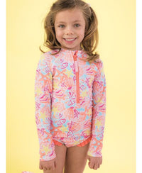 SUNSET SEASHELLS LONG SLEEVE ONE PIECE RASH GUARD