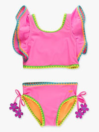NEON PINK CROCHET DETAIL BUTTERFLY TANKINI