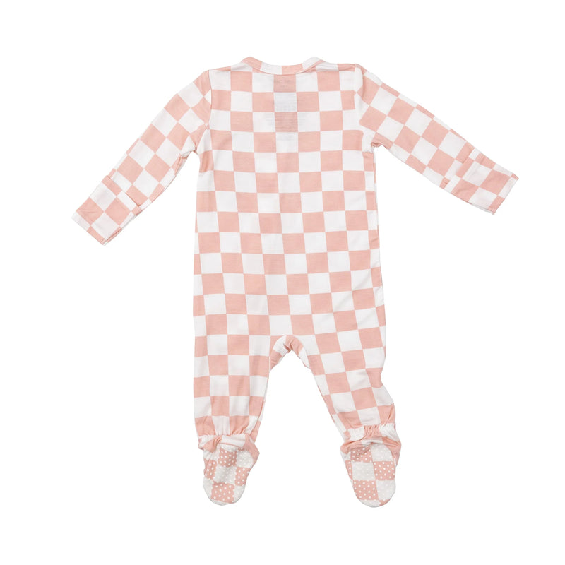 ANGEL DEAR 2 WAY RUFFLE ZIPPER FOOTIE PINK CHECKERED