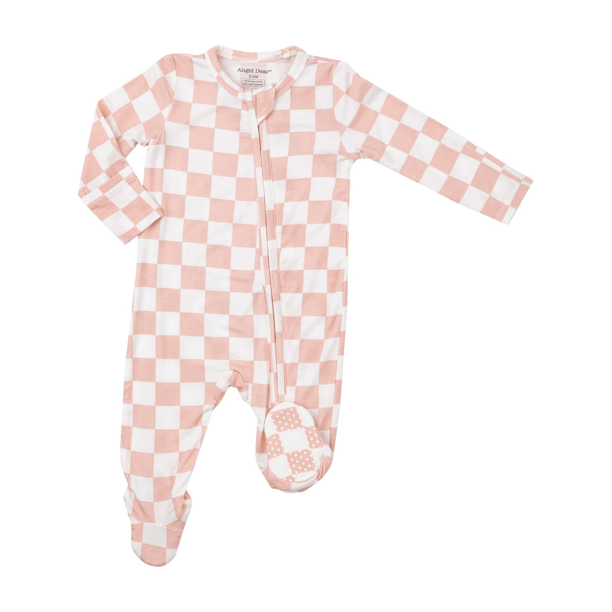 ANGEL DEAR 2 WAY RUFFLE ZIPPER FOOTIE PINK CHECKERED