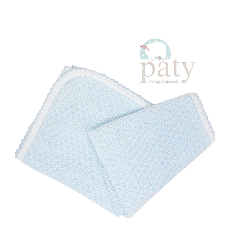 PATY RECEIVING BLANKET WITH NO BOW BLUE WITH BLUE TRIM