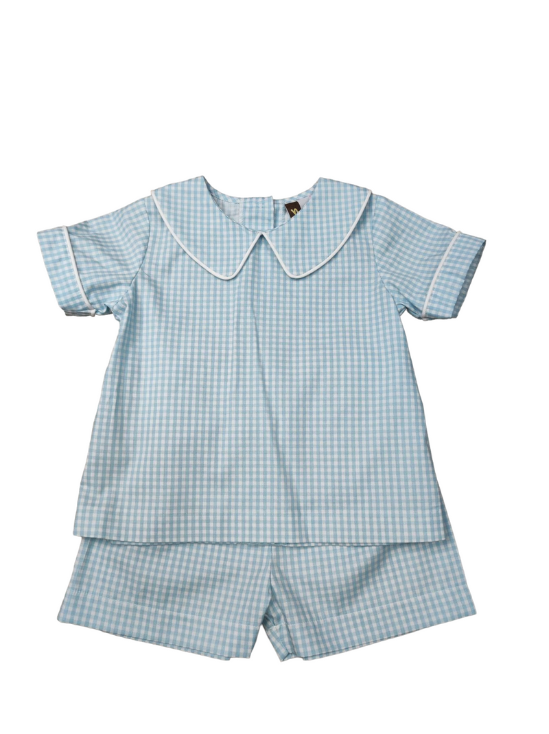 BANANA SPLIT TEAL GINGHAM BOYS SHORT SET