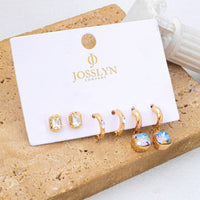 Josslyn Whimsical Crystal Glass Huggie & Stud Earring Set Gold