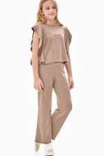 GOOD GIRL WIDE LEG CABLE KNIT PANTS MOCHA