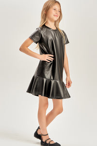 GOOD GIRL FAUX LEATHER FLOUNCE HEM DRESS