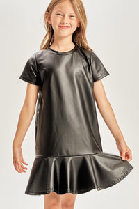 GOOD GIRL FAUX LEATHER FLOUNCE HEM DRESS