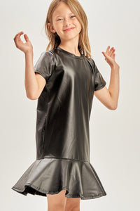 GOOD GIRL FAUX LEATHER FLOUNCE HEM DRESS