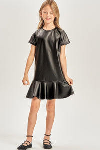 GOOD GIRL FAUX LEATHER FLOUNCE HEM DRESS