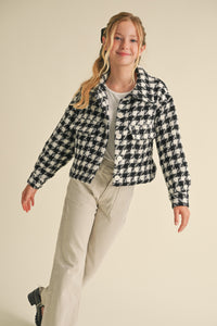 HEART AND ARROW BLACK AND WHITE HOUNDSTOOTH CROPPED SHACKET
