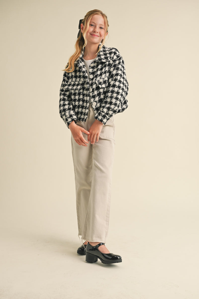 HEART AND ARROW BLACK AND WHITE HOUNDSTOOTH CROPPED SHACKET