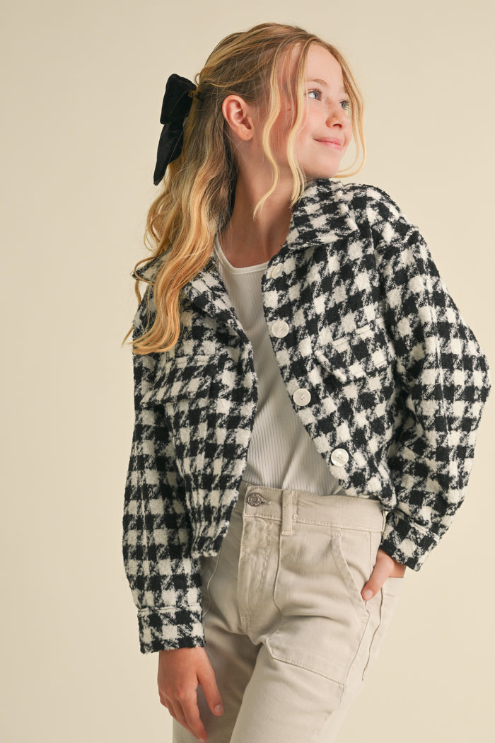 HEART AND ARROW BLACK AND WHITE HOUNDSTOOTH CROPPED SHACKET