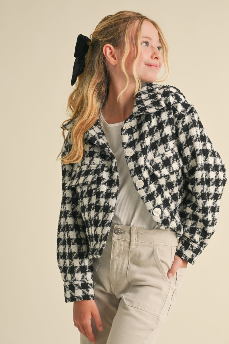 HEART AND ARROW BLACK AND WHITE HOUNDSTOOTH CROPPED SHACKET