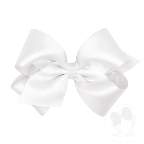WEE ONES CREPE SATIN WITH GROSGRAIN UNDERLAY BOW WHT