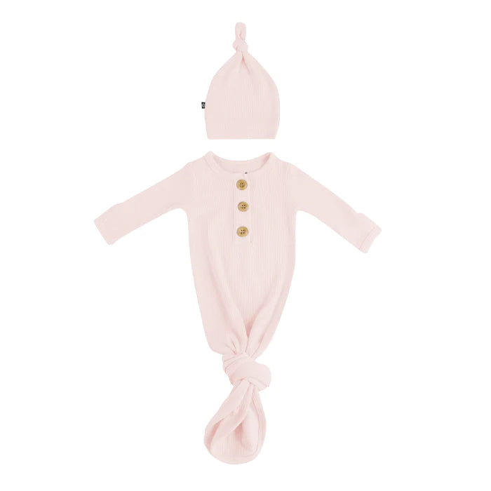 KYTE BABY RIBBED KNOTTED GOWN WITH HAT SET IN BLUSH
