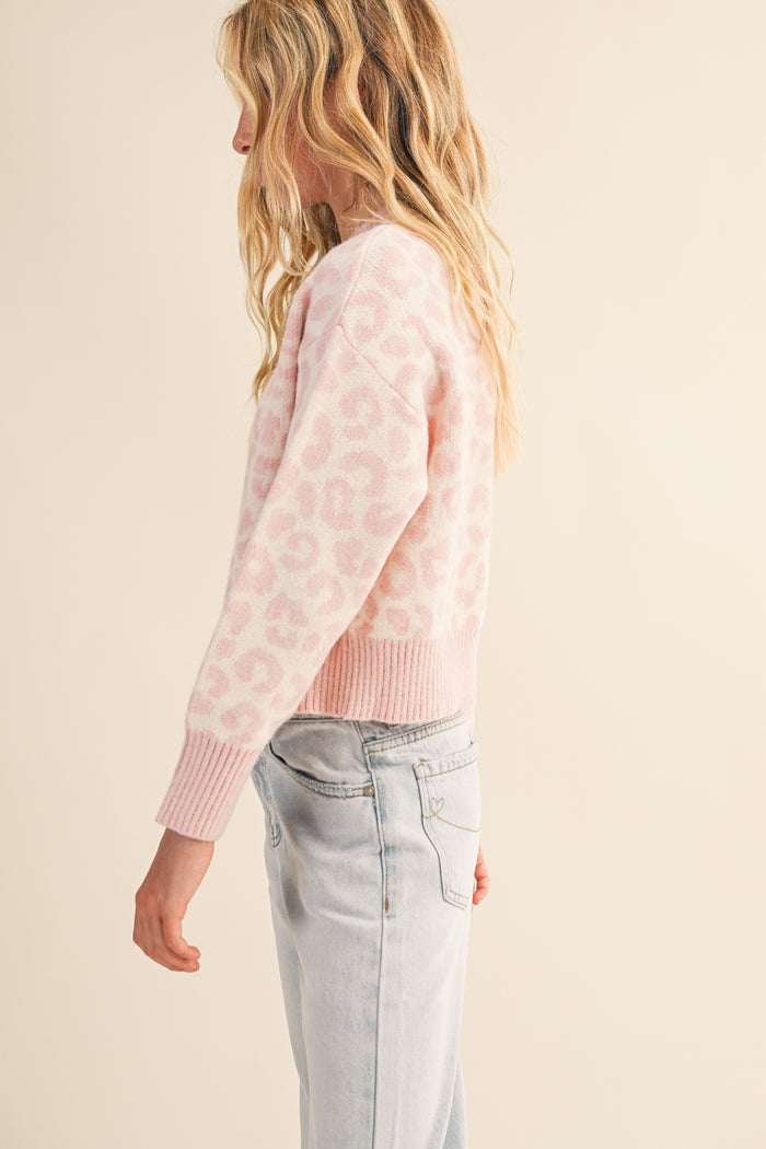 HEART AND ARROW LEOPARD DROP SHOULDER SWEATER