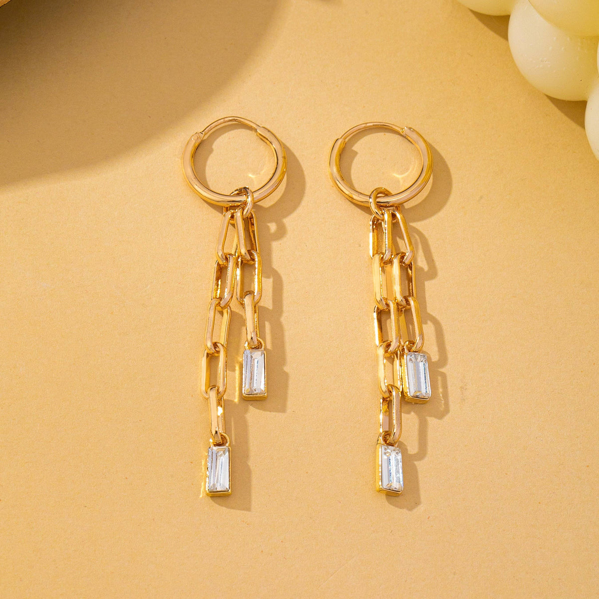 Josslyn Paperclip Chain Glass Rhinestone Drop Earrings Gold