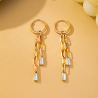 Josslyn Paperclip Chain Glass Rhinestone Drop Earrings Gold