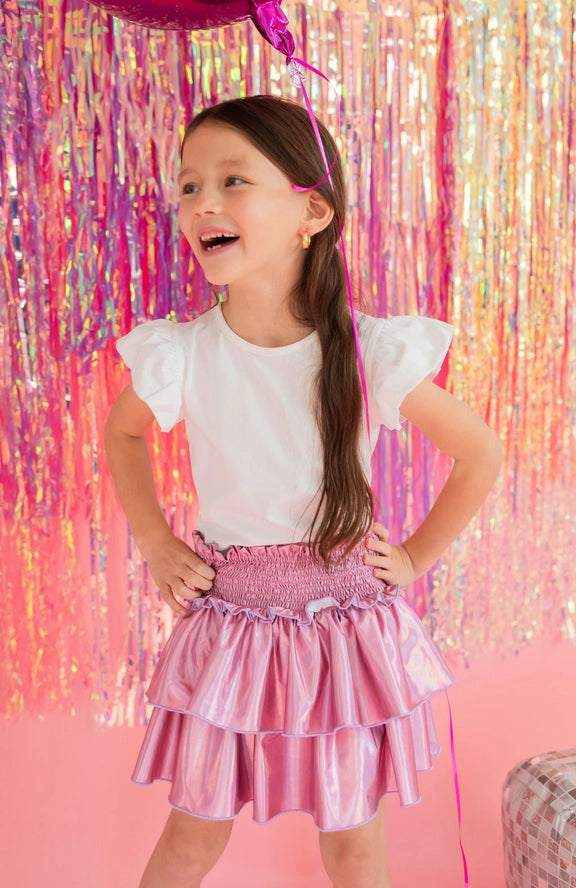 OLLIE JAY RUFFLE SKORT IN PINK LAME