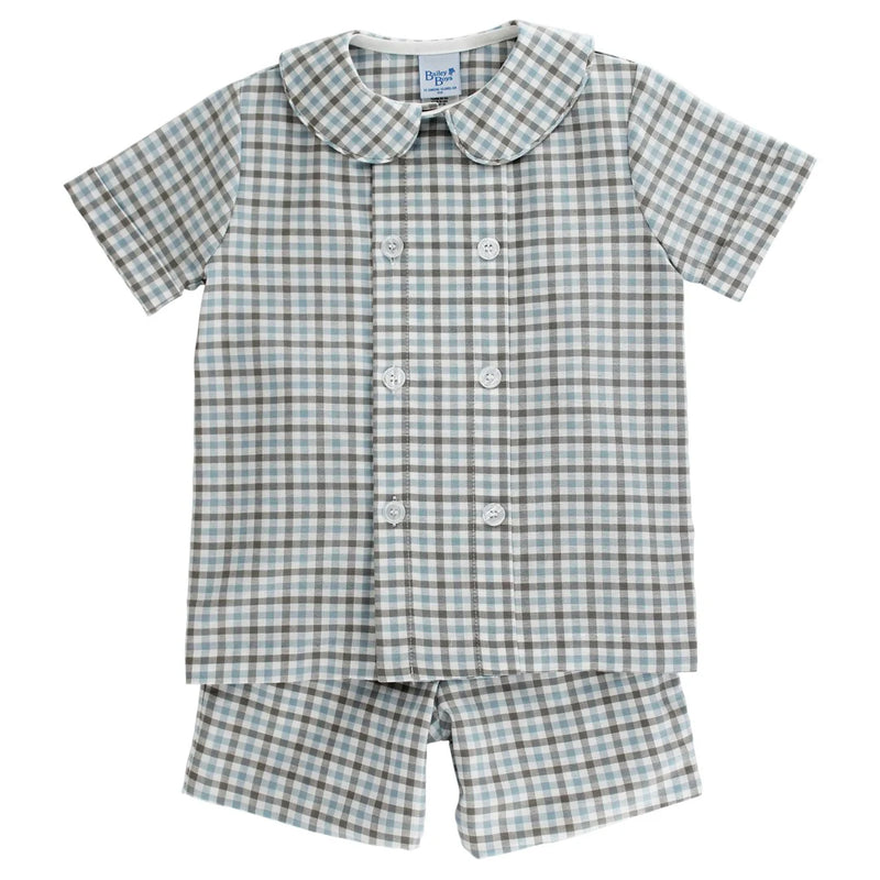 BAILEY BOYS PIGEON PLAID SHORT SET