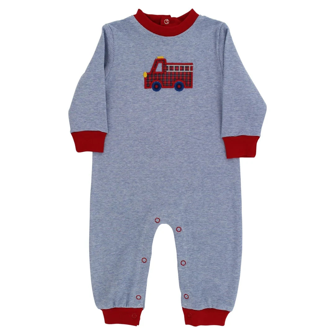 Little Plaid Firetruck Knit Romper